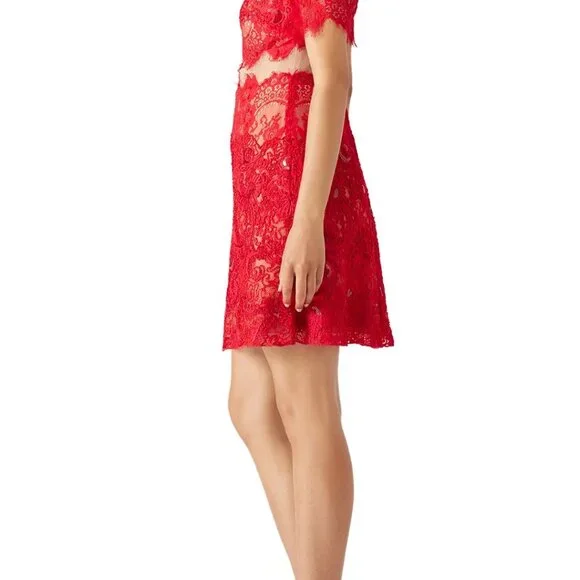 Marchessa Notte Red Diane Dress, Red Beaded Lace, Size 0 - Picture 3 of 15